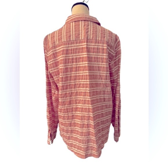 Jones New York Linen Blend Striped Button Down Shirt L | Coastal Boho Classic - Picture 4 of 6